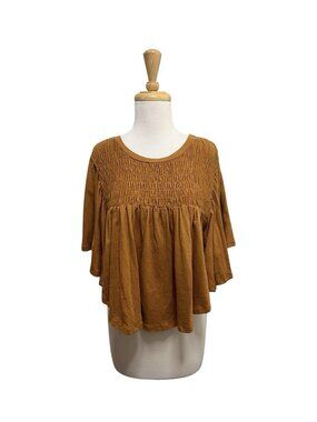 Bucket List Boho Brown Smocked Top Size S Small